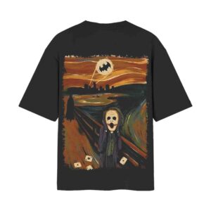 Gotham Scream Joker with Batman Art Parody | Black Back Print T-Shirt | OoltaSeedha