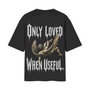 Only Loved When Useful – Fallen Angel | Oversized Black Front & Back Print T-Shirt | OoltaSeedha Tribe Merch Only Loved When Useful – Fallen Angel | Oversized Black Front & Back Print T-Shirt | OoltaSeedha Tribe Merch