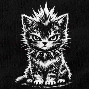 The Tiny Menace Punk Rock Feline Cat | Black Regular Fit Pocket Print T-Shirt | OoltaSeedha.com