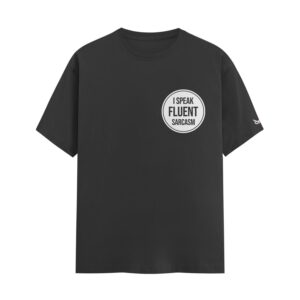 The Fluent Sarcasm Certification Badge | Black Regular Fit Pocket Print T-Shirt | Oolta Seedha