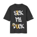 Sick My Duck Edgy Heavy Drop | Oversized Black Front Print T-Shirt | OoltaSeedha.com