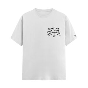 The Unbothered “I Don’t Care” Smiley | White Regular Fit Pocket Print T-Shirt | Oolta Seedha