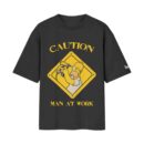 Caution: Man At Work Safety Hazard Homer Simpson Graphic | Black Front Print T-Shirt | Oolta Seedha