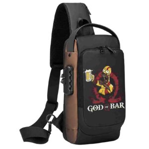 God Of Bar Printed Black Bronze Premium Chester Bag W/ Zipper Lock and Charging Port