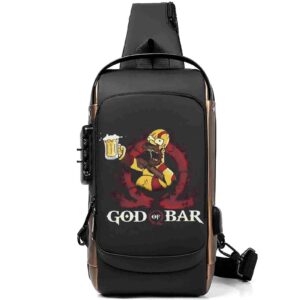 God Of Bar Printed Black Bronze Premium Chester Bag W/ Zipper Lock and Charging Port