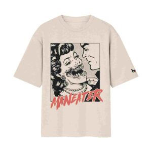 Monster Kiss Man-Eater – Vintage Comic Pop-Art Horror Graphic | Off/White Front Print T-Shirt | Oolta Seedha Monster Kiss Man-Eater – Vintage Comic Pop-Art Horror Graphic | Off/White Front Print T-Shirt | Oolta Seedha