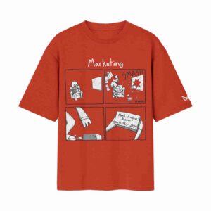 Marketing Specialist “Create The Problem First” Comic Strip Job/Career Options | Red Oversized Fit Front Print T-Shirt | Oolta Seedha Marketing Specialist “Create The Problem First” Comic Strip Job/Career Options | Red Oversized Fit Front Print T-Shirt | Oolta Seedha