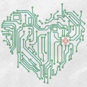 Cyber Heart - Circuit Board Heart PCB Motherboard | White Front Print T-Shirt | OoltaSeedha.com