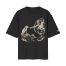 Creation of Cat Michelangelo Parody Art Sistine Chapel Cat | Black Front Print T-Shirt | Oolta Seedha
