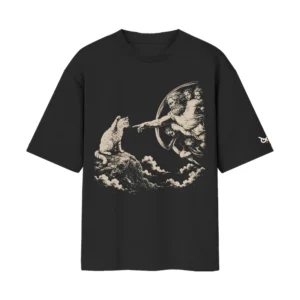 Creation of Cat Michelangelo Parody Art Sistine Chapel Cat | Black Front Print T-Shirt | Oolta Seedha Creation of Cat Michelangelo Parody Art Sistine Chapel Cat | Black Front Print T-Shirt | Oolta Seedha