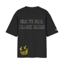 Emotional Black Male – Pun Wordplay Satire Stitched Smile | Black Front Print T-Shirt | Oolta Seedha