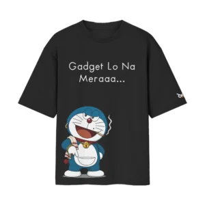 Gadget Lo Na Mera – Tapori Doraemon 2000s Nostalgia Parody | Black Front Print T-Shirt | Oolta Seedha Gadget Lo Na Mera – Tapori Doraemon 2000s Nostalgia Parody | Black Front Print T-Shirt | Oolta Seedha