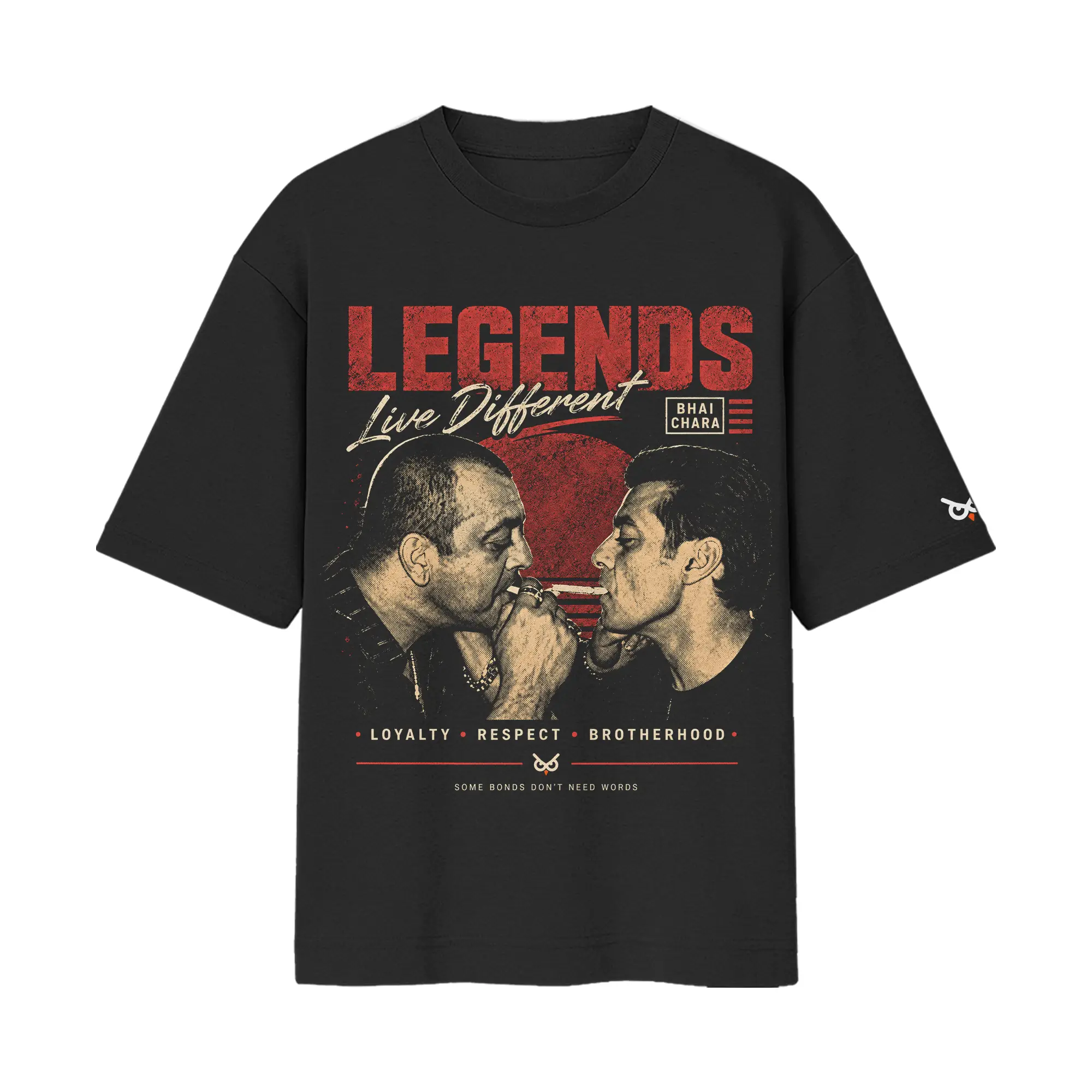 Legends Live Different – Sanju Baba and Sallu Bhai Bhaichara | Black Front Print T-Shirt | Oolta Seedha Legends Live Different – Sanju Baba and Sallu Bhai Bhaichara | Black Front Print T-Shirt | Oolta Seedha