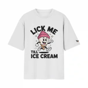 Lick Me Till Ice Cream Retro Mascot Double Meaning Naughty Print | White Front Print T-Shirt | Oolta Seedha Lick Me Till Ice Cream Retro Mascot Double Meaning Naughty Print | White Front Print T-Shirt | Oolta Seedha