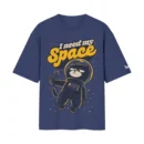 I Need My Space Astro-Cat – Zero Gravity Introvert | Blue Regular Fit Front Print T-Shirt | Oolta Seedha
