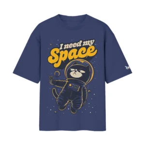 I Need My Space Astro-Cat – Zero Gravity Introvert | Blue Regular Fit Front Print T-Shirt | Oolta Seedha