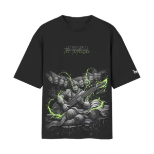 Ravana The Maestro Neon 10 Heads Sitar | Black Front Print T-Shirt | Oolta Seedha