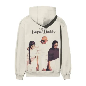 The Bapu/Daddy Pronouns Mahatma Gandhi Swag | Off-White Back Print Hoodie | Oolta Seedha