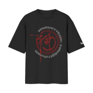 Karma Chakra Krishna - Gita Shloka - The Eternal Charioteer | Black Front and Back Print T-Shirt | OoltaSeedha.com