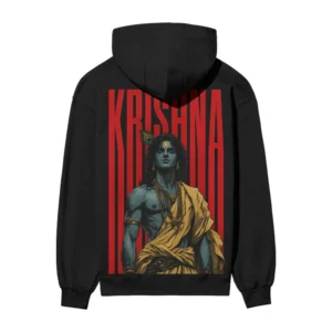 Karma Chakra Krishna – Gita Shloka – The Eternal Charioteer | Black Front and Back Print Hoodie | Oolta Seedha