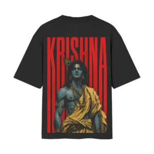 Karma Chakra Krishna – Gita Shloka – The Eternal Charioteer | Black Front and Back Print T-Shirt | Oolta Seedha