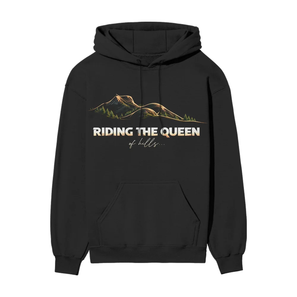 Riding The Queen Of Hills – Mussoorie India Curvy Wanderlust | Black Front Print Hoodie | Oolta Seedha Riding The Queen Of Hills – Mussoorie India Curvy Wanderlust | Black Front Print Hoodie | Oolta Seedha