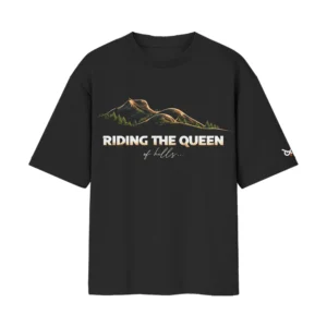 Riding The Queen Of Hills – Mussoorie India Curvy Wanderlust | Black Front Print T-Shirt | Oolta Seedha Riding The Queen Of Hills – Mussoorie India Curvy Wanderlust | Black Front Print T-Shirt | Oolta Seedha
