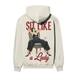Sit Like a Lady Retro Manspreading Rebel – Zero Etiquette | Off/White Back Print Hoodie | Oolta Seedha